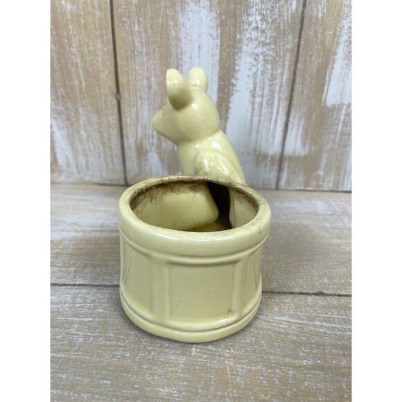 Vintage Haeger Pottery Yellow Teddy Bear & Drum Planter w/Gold Highlights - Picture 3 of 10